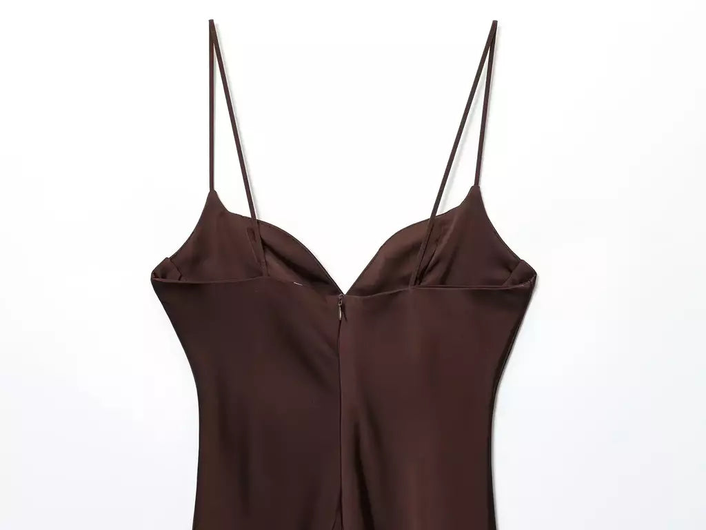 2025 verão novos produtos temperamento feminino sexy cetim texturizado vestido moda sexy suspender vestido