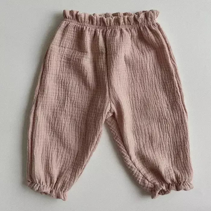 Calças de bebê de algodão orgânico recém-nascidos outono primavera verão inverno bonito impressão macia musselina roupas calças pantalons capris