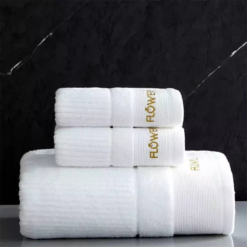 Conjunto de toalha de algodão egípcio para adultos, toalha de banho absorvente, cor sólida, bordado, toalha de rosto macio, espessado, 100%