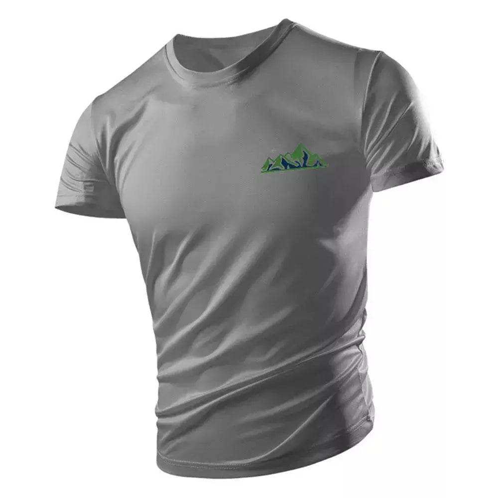 Camiseta casual com gola redonda masculina, manga curta solta, confortável, top de secagem rápida, estilo esportivo ao ar livre, moda quatro estações