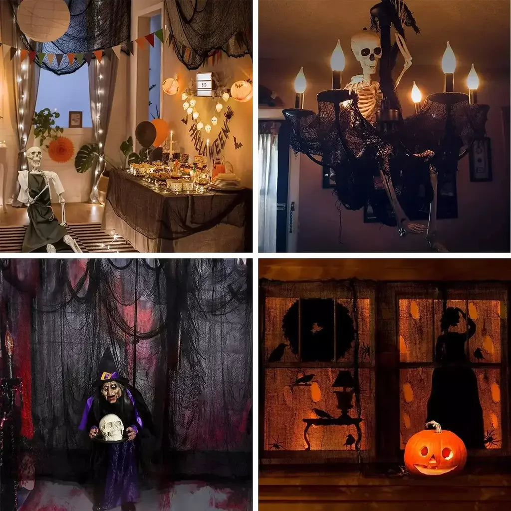 76x183cm decorações de halloween preto assustador gaze pano janela mesa porta net assustador fantasia vestido festa casa assombrada decoração da parede