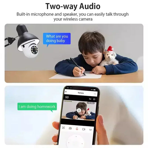 E27 lâmpada de vigilância ao ar livre câmera segurança automática visão noturna cor indoor detecção movimento foco zoom câmera wi-fi
