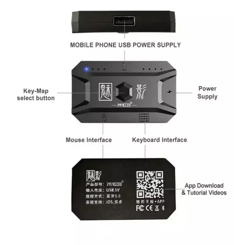 M1 pro controlador de jogo móvel 4 em 1 mouse teclado adaptador conversor bt v5.0 adaptador programável suporte sistema ios android