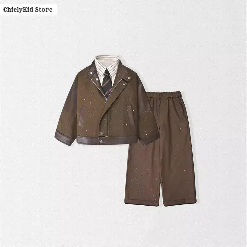 Crianças moda brilhante zíperes jaqueta de couro da motocicleta meninos casaco do plutônio meninas outerwear criança primavera outono roupas trajes festa