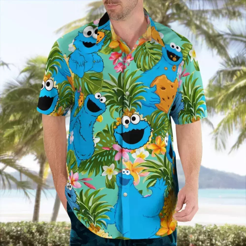 Camisa casual floral havaiana cartoo n masculina, camisa de manga curta 3D de grandes dimensões para praia, moda engraçada, venda quente, verão