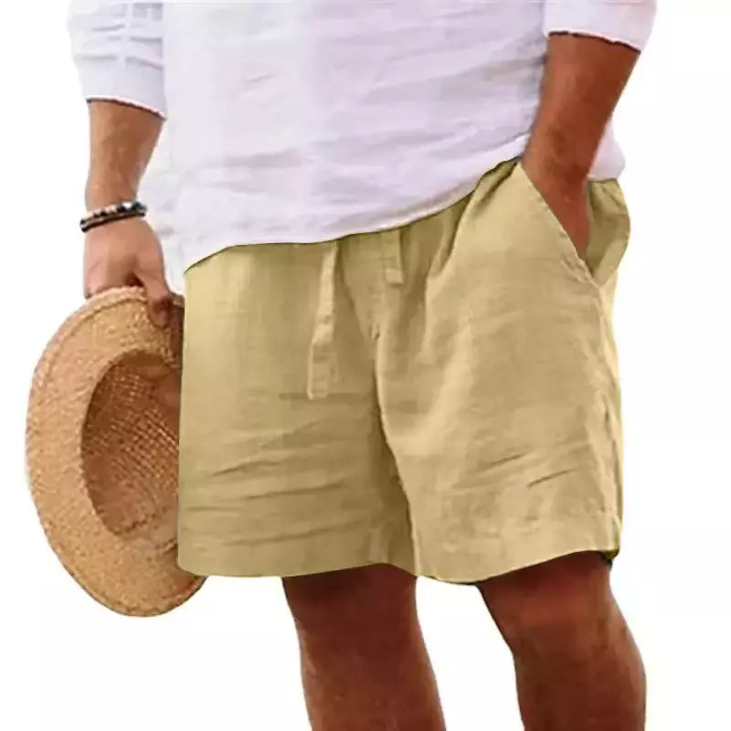 Novo algodão dos homens cor sólida curto leve calças de ginásio linho praia shorts masculino jogging esporte grande curto homme
