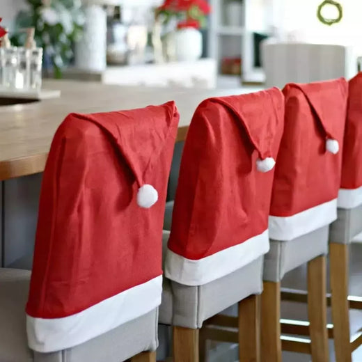 1-6 pçs decoração de natal capas de cadeira papai noel chapéu vermelho cadeira boné cozinha jantar cadeira slipcovers conjuntos para o feriado de natal