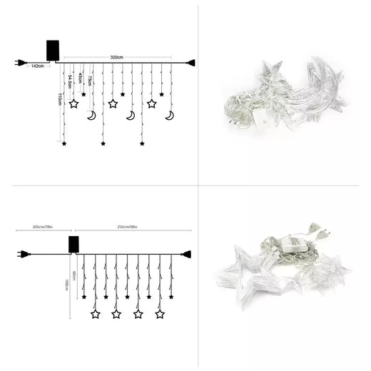 Impermeável LED Cortina String Fada Luz, Lâmpadas, Guirlanda, Piscando, Fada, Lua, Estrela, Ao ar livre, Jardim, Decoração de Natal, 220V, 3,5 m