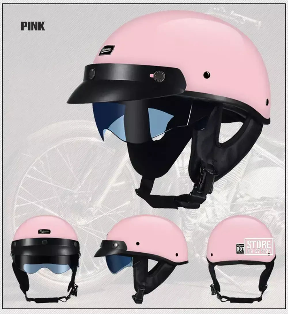 Retro capacete da motocicleta dot certificação moto capacete das mulheres dos homens meio capacete lente hd casco quatro estações equitação scooter capacetes
