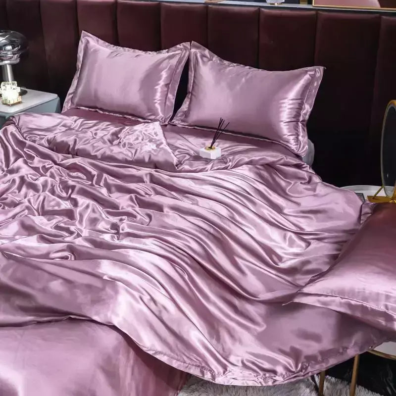 Mulberry Silk Bedding Set, capa de edredão, lençol, fronha, lençol de cetim luxo, cor sólida, rei, rainha, completo, Twin Size