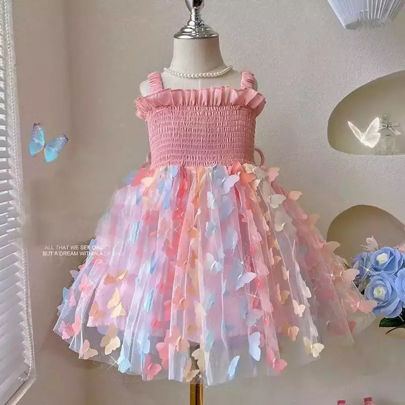 Baby Girls' Birthday Party Vestidos de noite, Asas Borboleta, Roupa infantil, Doce colorido, Criança, Traje infantil, Novo, Verão