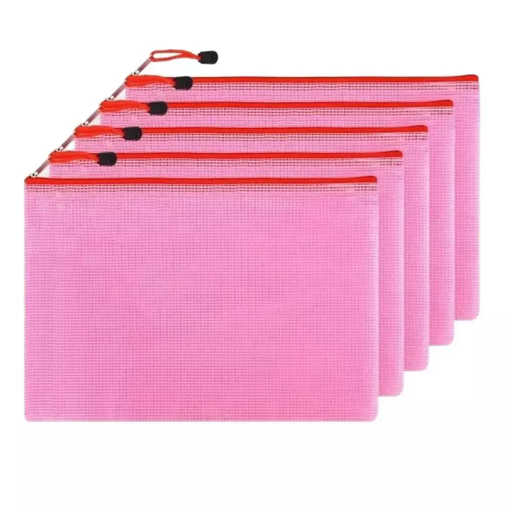 10 pçs saco de documentos a4 pvc zip pastas de arquivo pasta de armazenamento de papelaria malha gaveta saco de arquivo seis cores opcionais