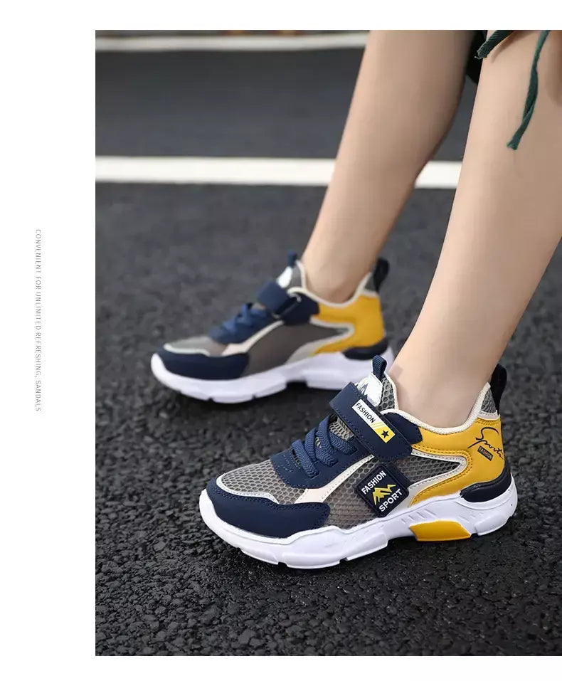 Única rede crianças sapatos meninos tênis verão respirável superfície antiderrapante meninas tênis casuais esportes correndo sapatos ao ar livre