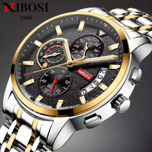 Nibosi moda masculina relógios de aço inoxidável quartzo cronógrafo relógio à prova dwaterproof água marca luxo relógio para homem relogio masculino