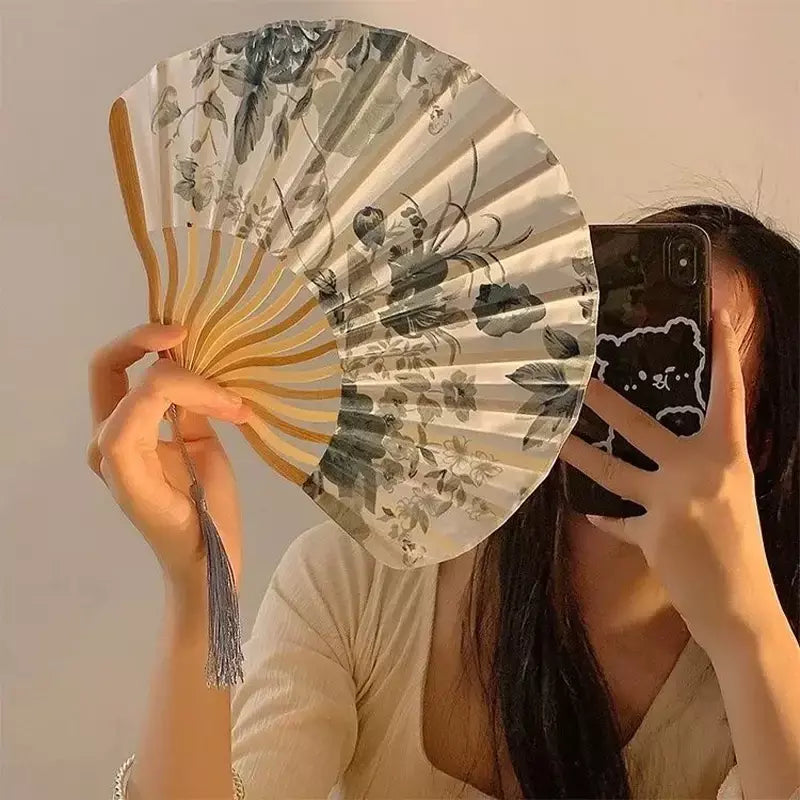 Leque de seda estilo japonês chinês dobrável leque de casamento arte presentes dança leque de mão vintage bambu dobrável leque de flores