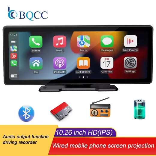 Bqcc 10.26 Polegada portátil sem fio carplay tela hd câmera de ré traseira rádio do carro dvr mp5 multimídia player vídeo android auto