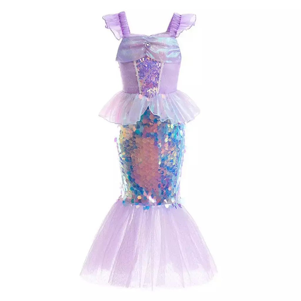 Meninas roxo-azul sereia ariel cosplay vestido de halloween vestido de festa de aniversário meninas praia vestido de férias
