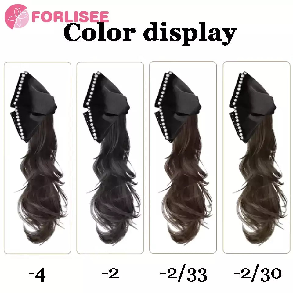 Forlisee peruca de rabo de cavalo de borboleta sintética feminina em camadas onda curl garra clipe de rabo de cavalo alto retro pérola peruca trança