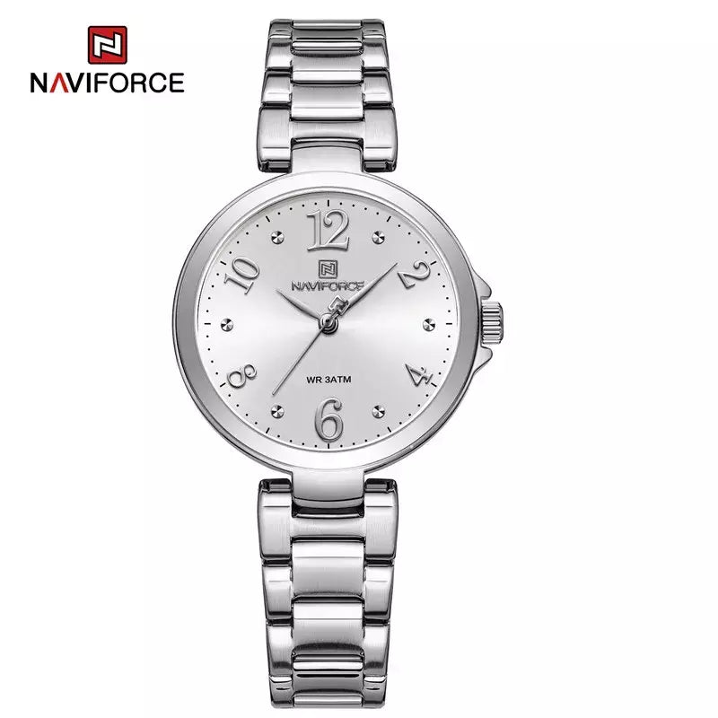 Naviforce relógio de pulso feminino, pulseira de aço inoxidável, impermeável, quartzo, romântico, marca superior, 2023