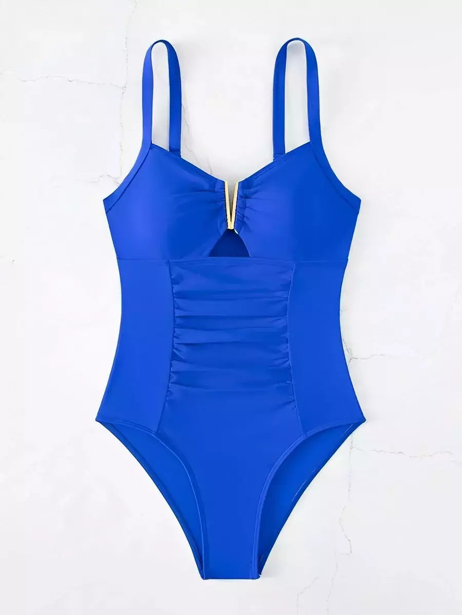 Maiô frente Ruched feminino, One Piece Swimwear, Fato de banho sexy, Roupa de praia feminina, Banho de natação, Monokini, Cortar fora, 2021