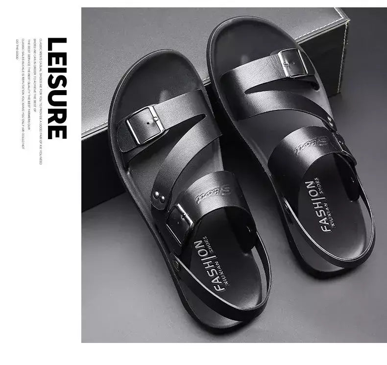 Moda Confortável Sandálias Masculinas Cor Sólida Open Toe Mens Sandálias De Couro 2023 Novos Chinelos De Praia para Calçado De Couro Masculino