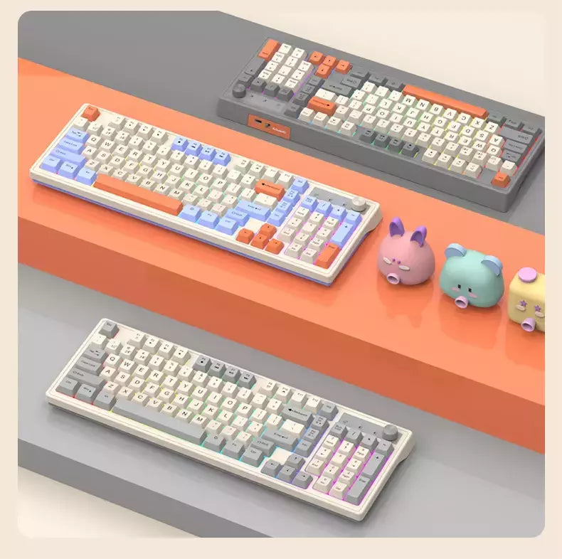 Teclado sem fio multifuncional, Luz do arco-íris, 2.4G, Bluetooth, Conexão de modo duplo, Adequado para computador e laptop, 98 teclas