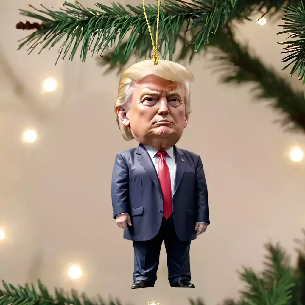 Natal acrílico pendurado ornamento para carro e árvore, pingente dos desenhos animados engraçados, Trump-Inspirado, presente perfeito do feriado, 1pc