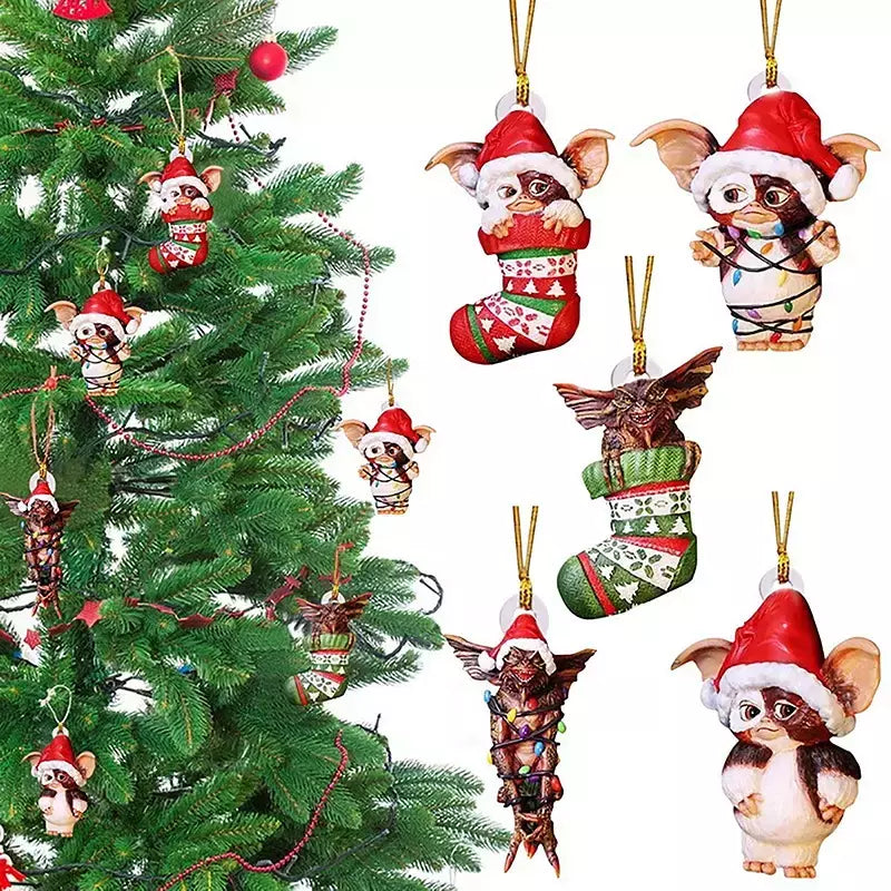 Gremlins Gizmo em Santa Hat Pendurado Ornamento Festivo, Filhote Bonito Ornamento Acrílico, Presente de Natal, Fontes Do Partido Festivo