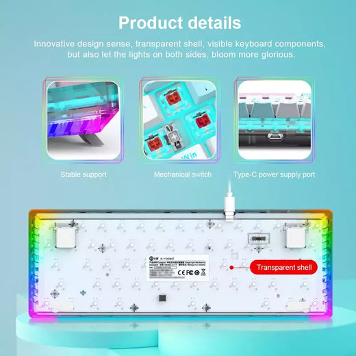 E-YOOSO Z11T USB com fio, teclado de jogos mecânico, azul, vermelho, chave 61 teclas, gamer, russo, brasileiro, português para computador portátil