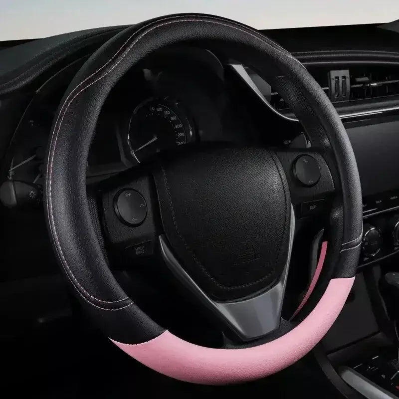 1pc novo couro do plutônio emenda couro antiderrapante usar quatro estações universal capa de volante preto rosa