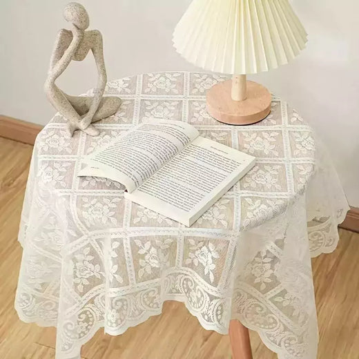 Toalha de mesa bordada antiga, Monocromática, Elegante Processo De Corte De Flores, Poliéster Quadrado Toalha De Mesa para Festa De Casamento, Ação De Graças e Decoração De Casa, Máquina De Tecelagem, Tecelagem Durável, 100% Poliéster
