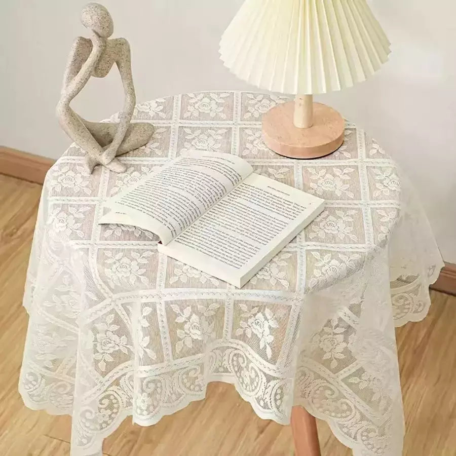 Toalha de mesa bordada antiga, Monocromática, Elegante Processo De Corte De Flores, Poliéster Quadrado Toalha De Mesa para Festa De Casamento, Ação De Graças e Decoração De Casa, Máquina De Tecelagem, Tecelagem Durável, 100% Poliéster