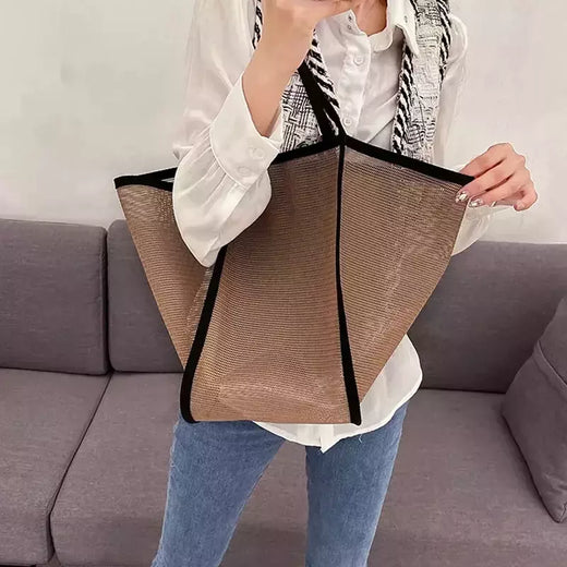 Bolsa de malha de grande capacidade feminina, pacote viagem praia, bolsa de ombro única, bolsa feminina, design Hollow Out, moda