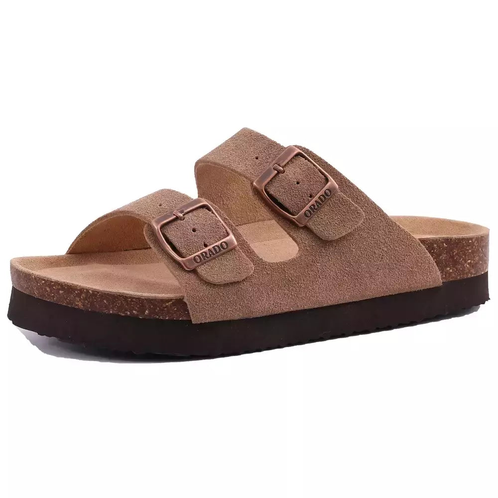 Chinelos Antiderrapantes Kidmi-Camurça para Homens e Mulheres, Mulas Clássicas de Cortiça, Sandálias Fivela Ajustável, Moda Exterior