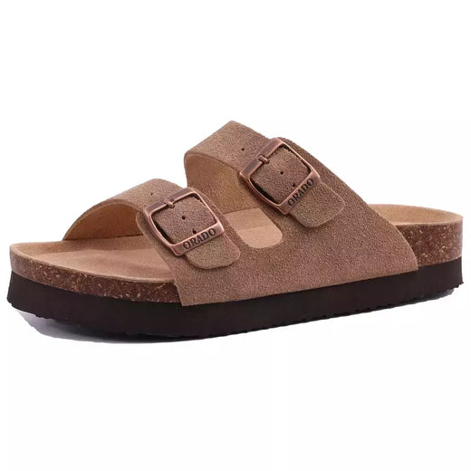 Chinelos Antiderrapantes Kidmi-Camurça para Homens e Mulheres, Mulas Clássicas de Cortiça, Sandálias Fivela Ajustável, Moda Exterior