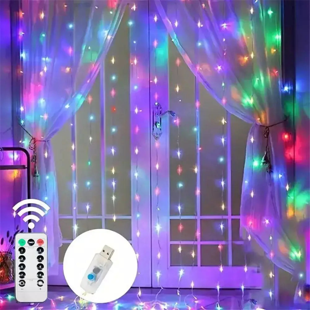 Natal usb cortina corda luzes de fadas 8 modo 6/3m led guirlanda remoto para festa jardim casa decoração casamento ano novo 2025