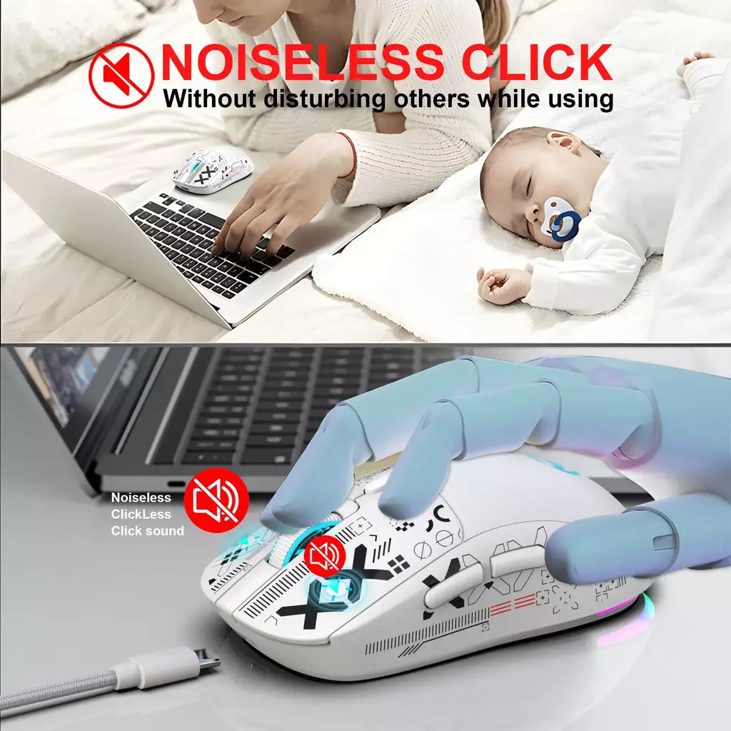 Mouse Bluetooth sem fio T90 RGB (BT1/BT2 + USB) Mouse sem fio Bluetooth silencioso recarregável de 2,4 GHz com adaptador tipo C