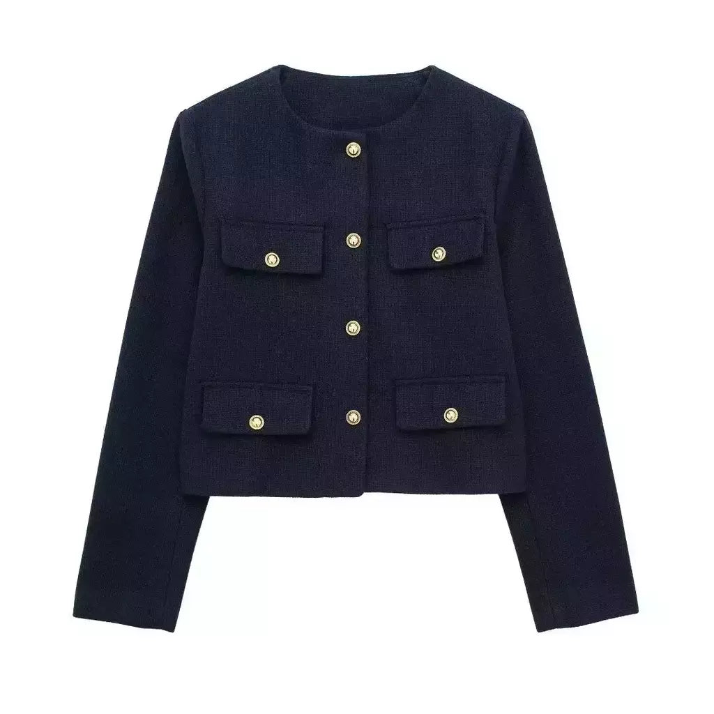 TRAF-Casaco Cropped feminino com botão dourado, blazer bomber, streetwear chique, blusa de casacos femininos, moda primavera, 2022