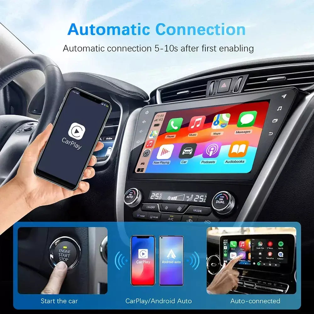 Carplay android auto adaptador sem fio para toyota mazda nissan camry suzuki subaru citroen audi mercedes kia ford opel spotify bt