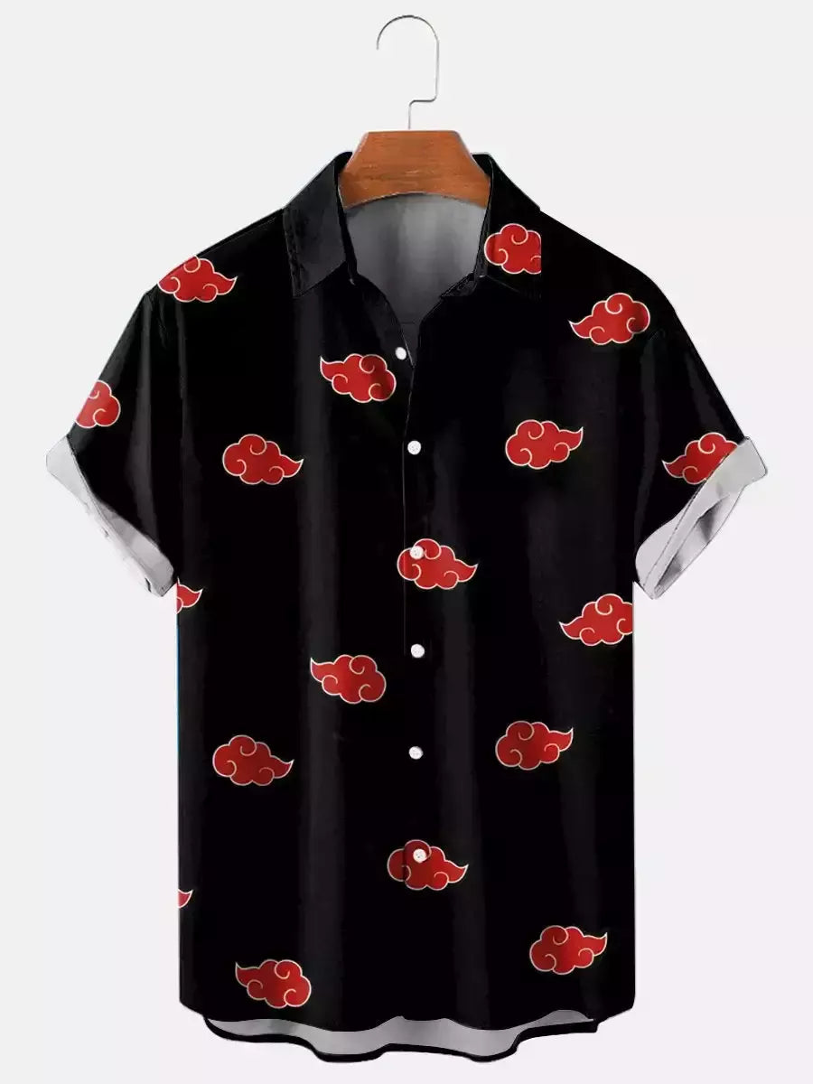 Camisa de botão de impressão 3D com padrões de nuvens e ondas, lapela manga curta, roupa unissex, tops casuais, férias de verão, nova