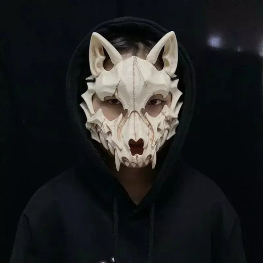 Festa crânio máscara dentes longos demônio esqueleto meia máscara facial lobo dragão tigre houjuu nue máscara cosplay traje de halloween adereços