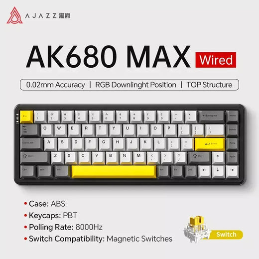Ajazz ak680 max interruptor magnético teclado mecânico 60% gatilho rápido 0.01mm 8k/1k retorno 68 teclas com fio/sem fio gaming keybaord
