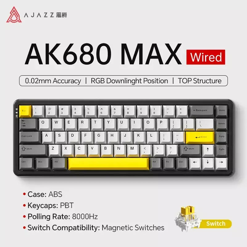 Ajazz ak680 max interruptor magnético teclado mecânico 60% gatilho rápido 0.01mm 8k/1k retorno 68 teclas com fio/sem fio gaming keybaord
