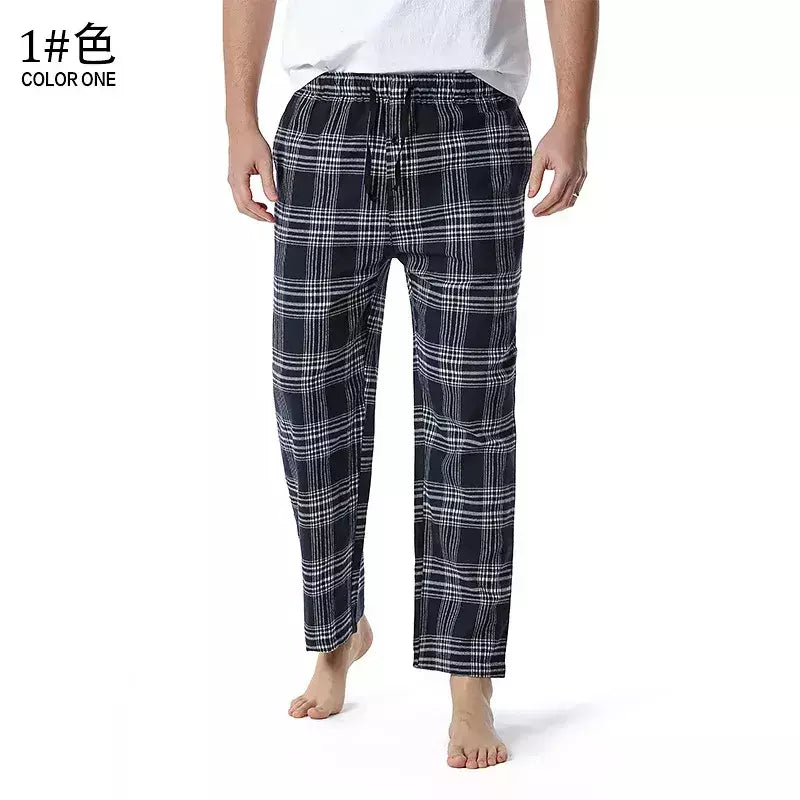 Branco preto xadrez pijama calças inferiores homens relaxando confortável macio algodão flanela casa wear respirável flanela pijama homme