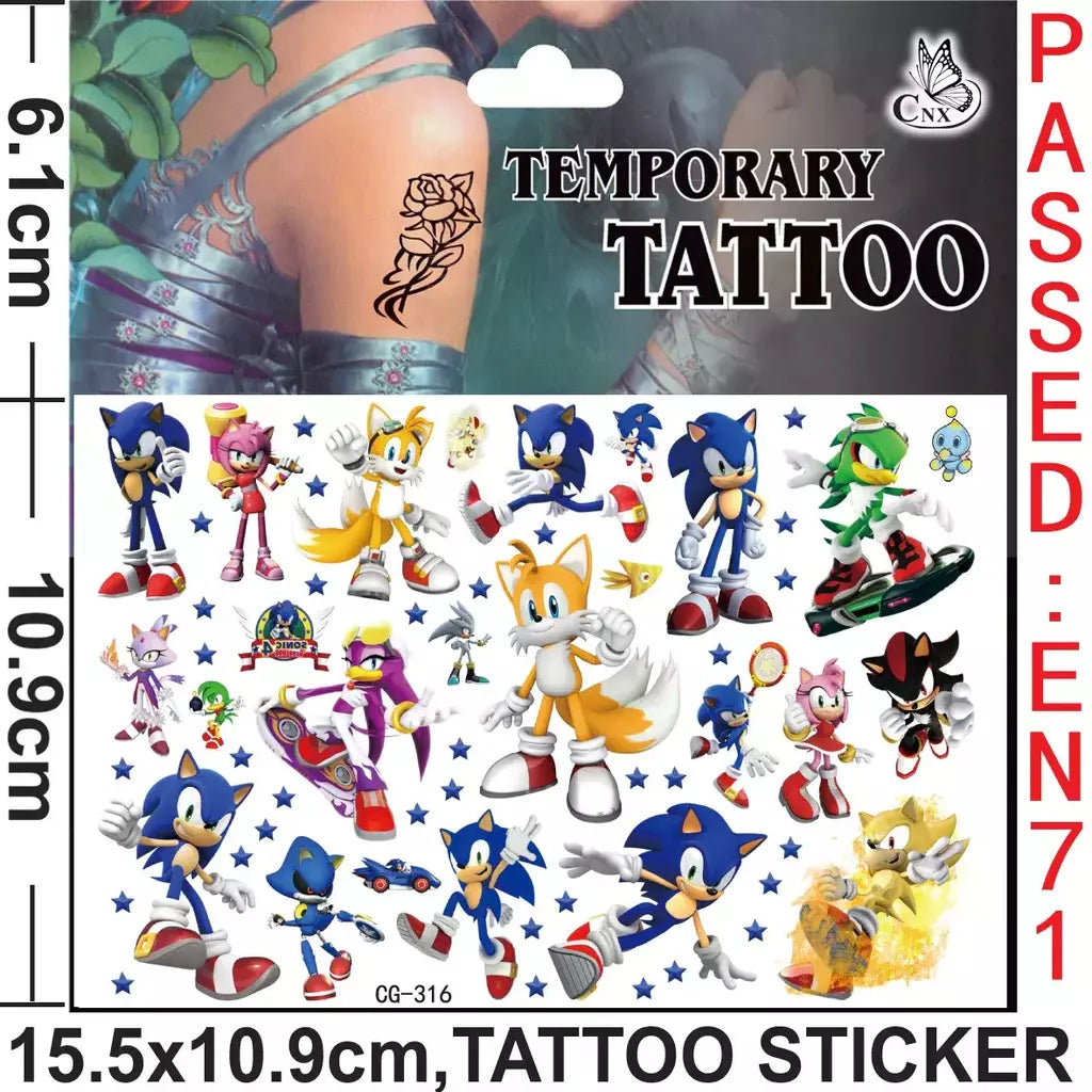 8 estilos sonic brinquedos tatuagem adesivos anime ouriço figura modelo adesivos de longa duração bonito dos desenhos animados crianças partys suprimentos presentes