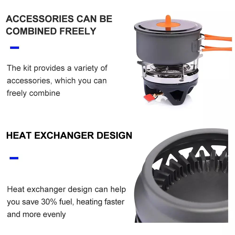 Widesea acampamento sistema de cozinha com trocador calor ao ar livre queimador gás fogão turista pote conjunto copo talheres panelas turismo caminhada