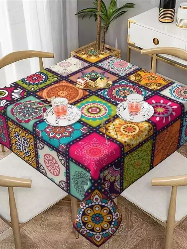 Toalha de mesa estilo boêmio, impermeável, quadrado, retângulo, toalhas de mesa mandala, toalha de mesa estilo étnico, decoração do festival