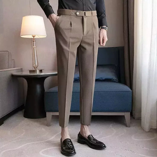 Calça de negócios justa masculina recortada, calça reta elástica, terno masculino de alfaiataria social, estiramento formal tressed, verão, 9 calças recortadas