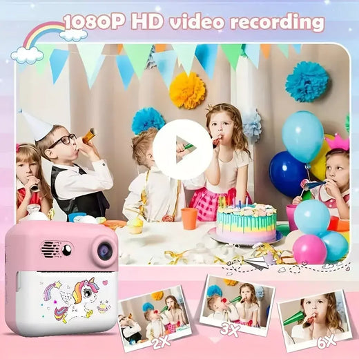 Câmera de impressão instantânea, impressão instantânea HD 1080P vem com vários filtros com inclui 1 rolo de papel e cordão