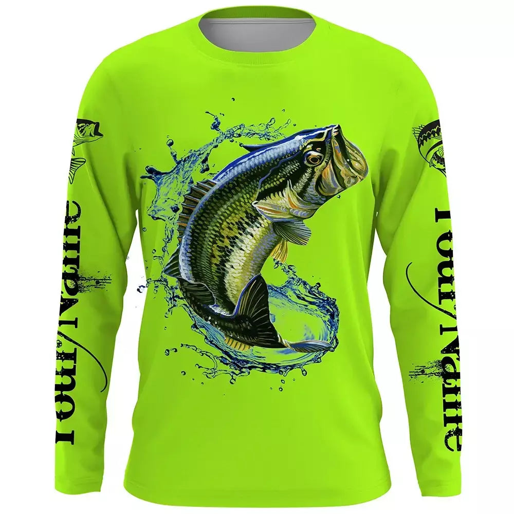 Camiseta de pesca de manga comprida masculina, 3D Fish Pattern, Casual e elegante, gola redonda, camisa extragrande, ao ar livre, novo